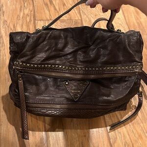 Guess Dark Brown Textured Handbag